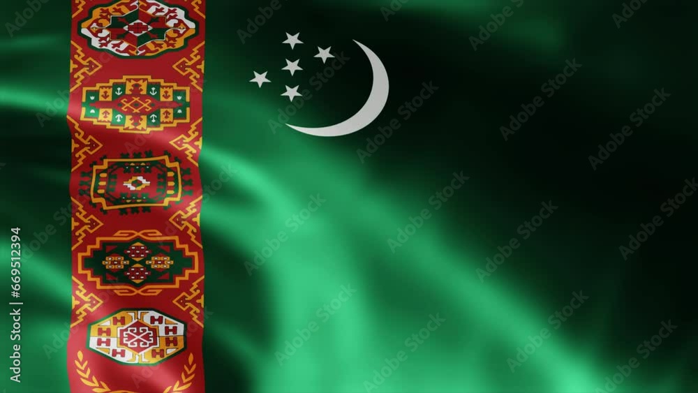Turkmenistan flag is waving 3D animation. Turkmenistan flag waving in