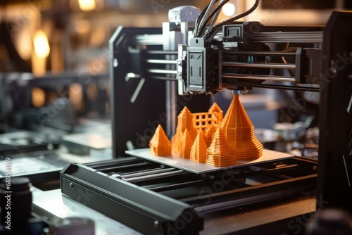 Close-up of a modern industrial 3D printer in action. photo