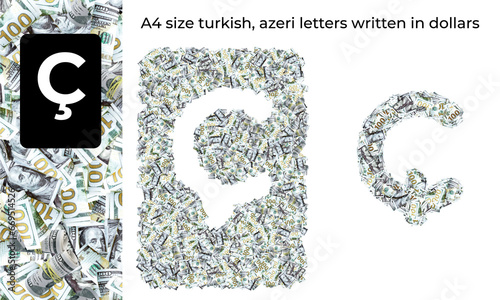 A4 size turkish and azeri letters written in dollars photo