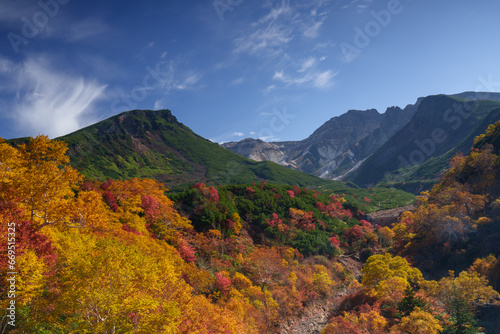 十勝岳の紅葉風景 上富良野八景 北海道観光秋