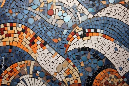 Geometric shapes and patterns forming an abstract mosaic.