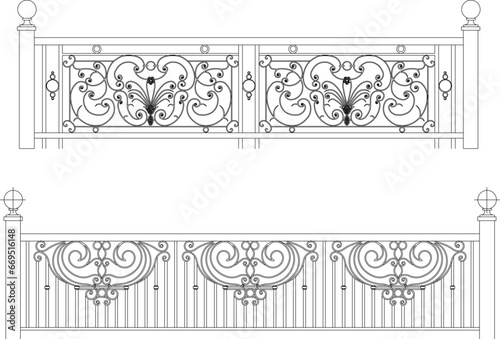 Vector sketch illustration of vintage classic fence design from wrought iron