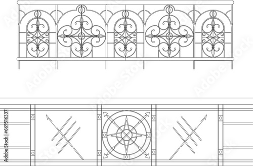 Vector sketch illustration of vintage classic fence design from wrought iron