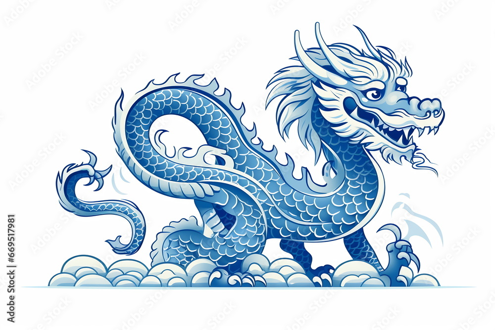 Blue Chinese Dragon symbol of 2024. Chinese New Year Blue Chinese Dragon symbol of 2024. Chinese New Year