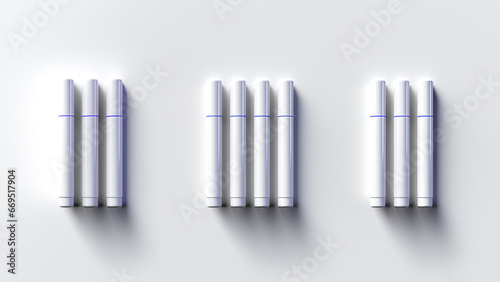 Blank white glossy plastic barrel of whiteboard marker for stationery design mock-up