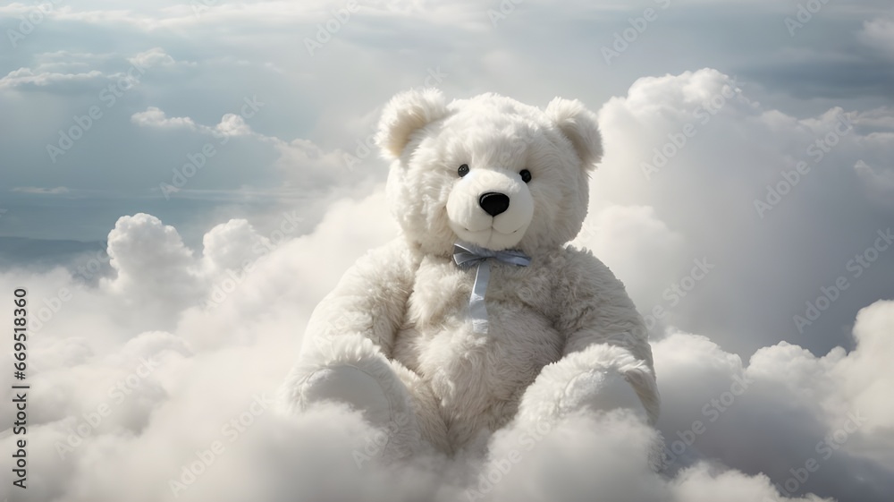 teddy bear in the sky clouds. Fluffy Teddy bear, clouds shaped in blue sky. Ai ganerated image teddy bear in the sky clouds. Fluffy Teddy bear, clouds shaped in blue sky. Ai ganerated image