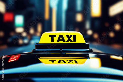 Taxi Schild auf Autodach in der Stadt close up als  Hintergrund