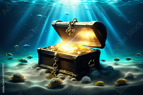 Goldbarren Unterwasser Welt mit Sonnenstrahlen auf  Hintergrund photo