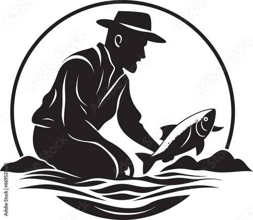 Eye Catching Fisherman Logo Icon Fisherman Logo with Rod and Reel Adventure and Passion