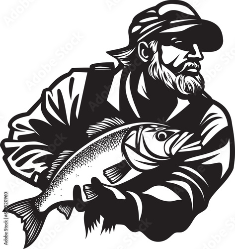Fisherman Logo with River Background Flow and Change Fisherman Logo with Mountain Background Strength and Determination