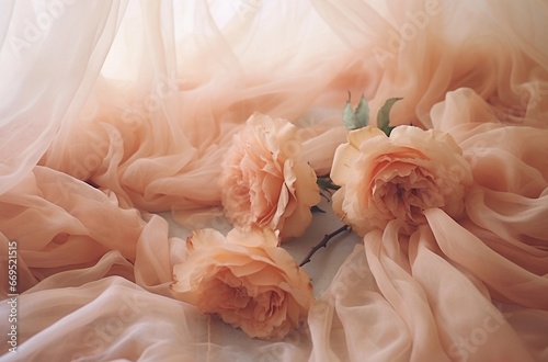 Rose on Peach Silk Lace Veil