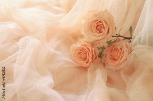 Rose on a soft peach silk lace veil.