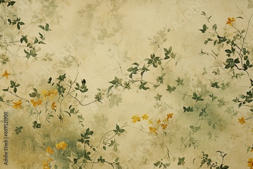 Vintage Canvas with Vines and Yellow flower Texture Background