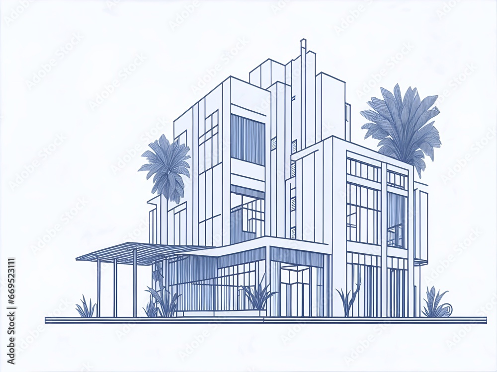 Naklejka premium Ffactory blueprint drawing. AI generated illustration