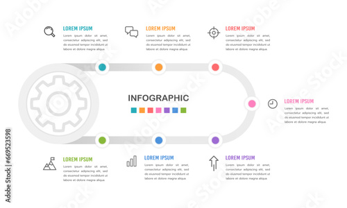 7 process for business. Infographic cogwheel or gear cycle. Vector illustration.