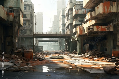 An empty and desolate urban environment crafted with solid architecture. Generative AI