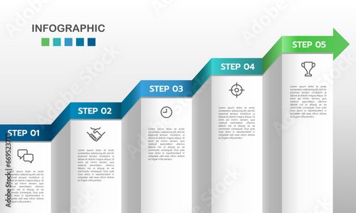 Infographic 5 steps to success template. Development process. Vector illustration.