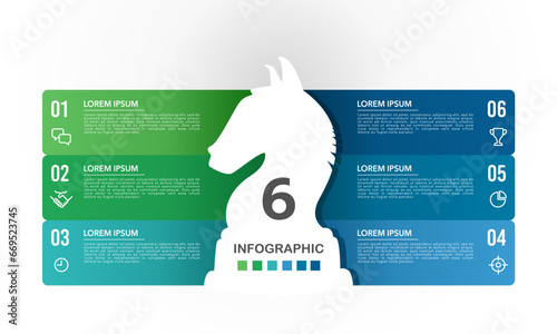 6 proactive strategies Knight Chess Infographic for business marketing. Business presentation. Vector illustration.
