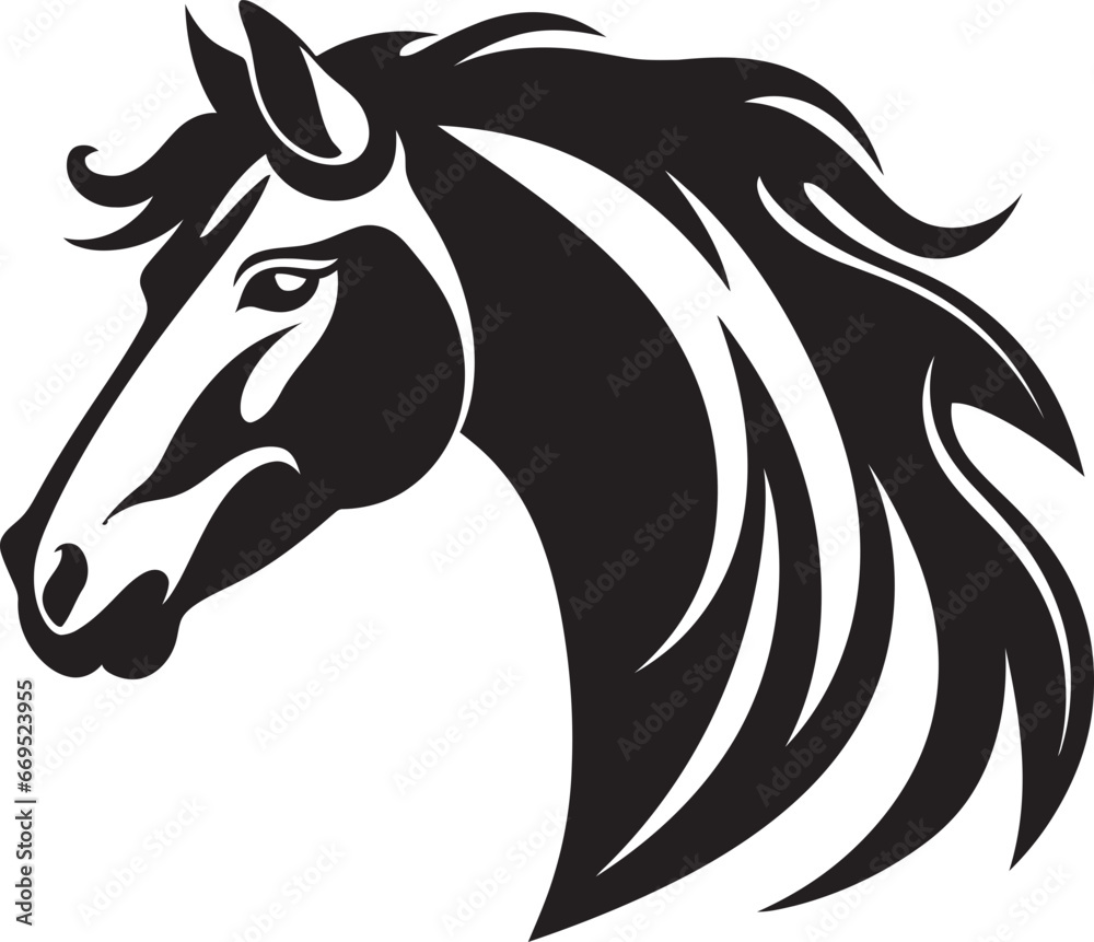Minimalistic Stallion Art Monochrome Icon Noble Horse Majesty in Black Logo Design