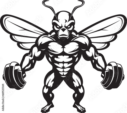 Powerful Sting Majesty Emblematic Design Hornet Emblem of Aggression Black Vector Mascot