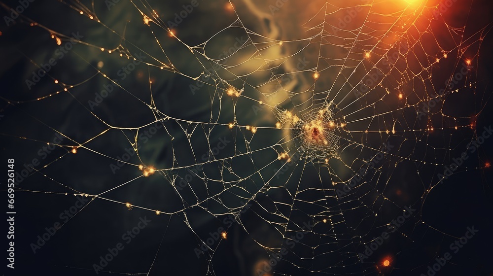 spider web with dew - obrazy, fototapety, plakaty 
