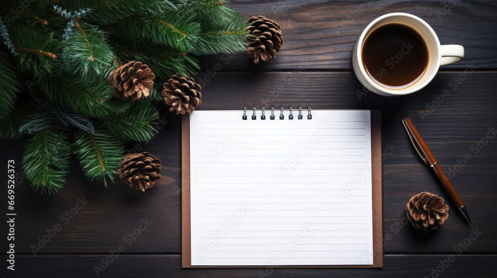 Obraz premium Blank paper page with christmas decorative background.