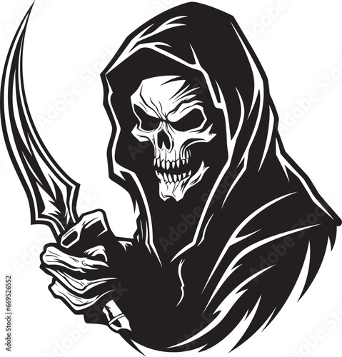 Simplistic Darkness Reaper Silhouette Icon Noble Guardian of the Afterlife Black Emblem