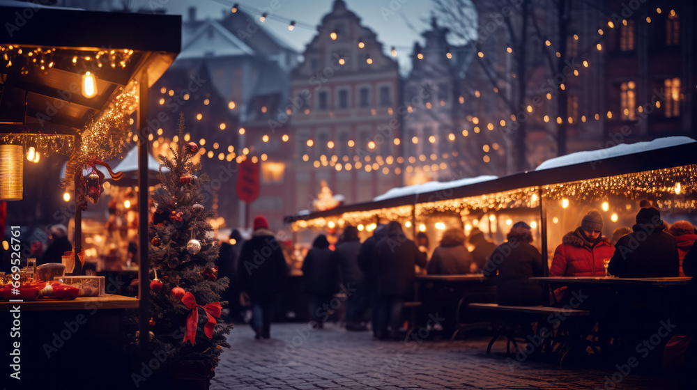 people walking in the street on Christmas night