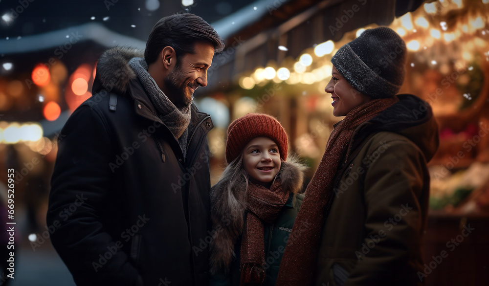Couple in the street on Christmas night Couple in the street on Christmas night
