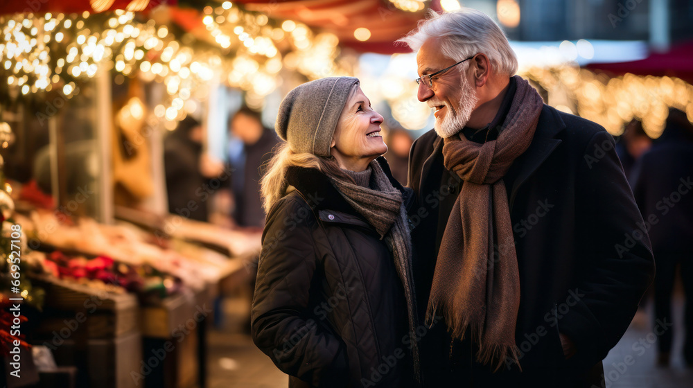 Obraz premium couple walking in the city on Christmas night