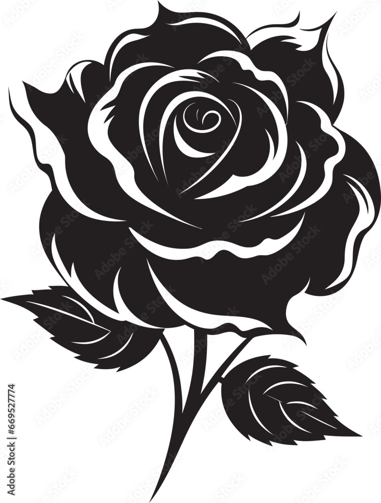 Regal Elegance of Love Modern Black Rose Icon Serenity in Blooms Monochrome Emblem