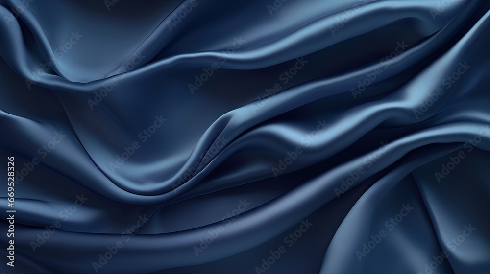 Dark blue silk satin. Soft folds. Fabric. Navy blue luxury background. Space for design.Wavy lines.Banner. Wide.Long. Flat lay, top view table. Beautiful. Elegant. Birthday, Christmas, Valentine's Day Dark blue silk satin. Soft folds. Fabric. Navy blue luxury background. Space for design.Wavy lines.Banner. Wide.Long. Flat lay, top view table. Beautiful. Elegant. Birthday, Christmas, Valentine's Day