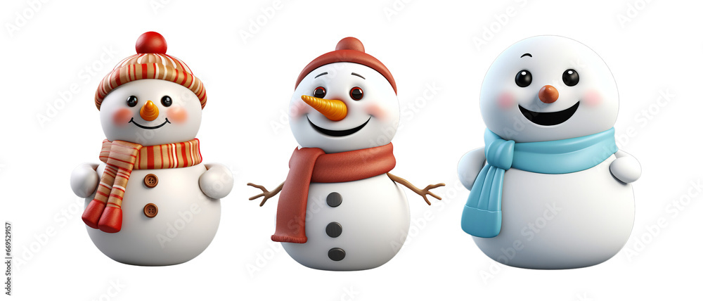 3d cute snowman mascot character set