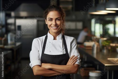 Coffee shop, crossed arms and portrait of woman in cafe for service, working and professional in bistro. Small business owner, restaurant startup and female waiter smile in cafeteria ready to serve