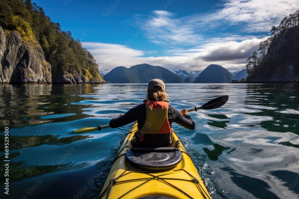 Close up of man holding kayak paddle at sunset , kayaking on the river Close up of man holding kayak paddle at sunset , kayaking on the river