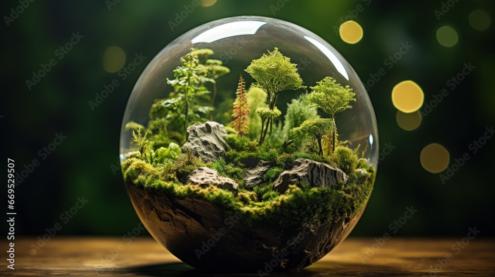 Crystal globe putting on moss, ecology and environment sustainable concept. Crystal globe putting on moss, ecology and environment sustainable concept.