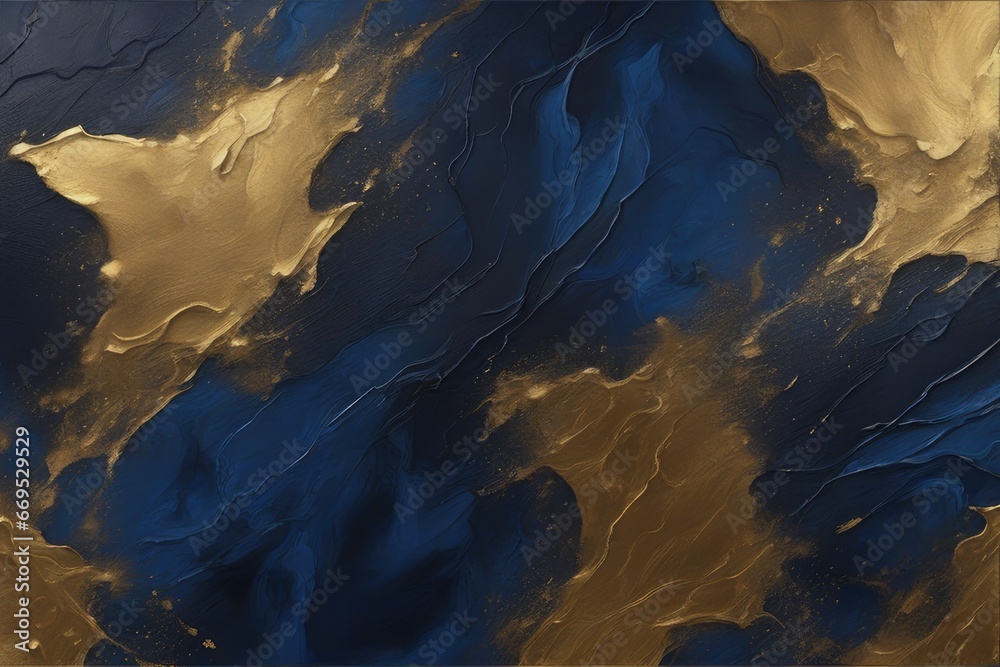 abstract dark blue and gold painting on canvas background texture