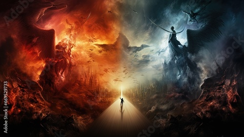 Religious background - heaven and hell, good and evil, light and darkness