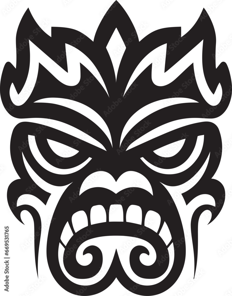 Emblematic Tribal Charm Logo Design with Tiki Mask Regal Tiki Silhouette Modern Black Icon