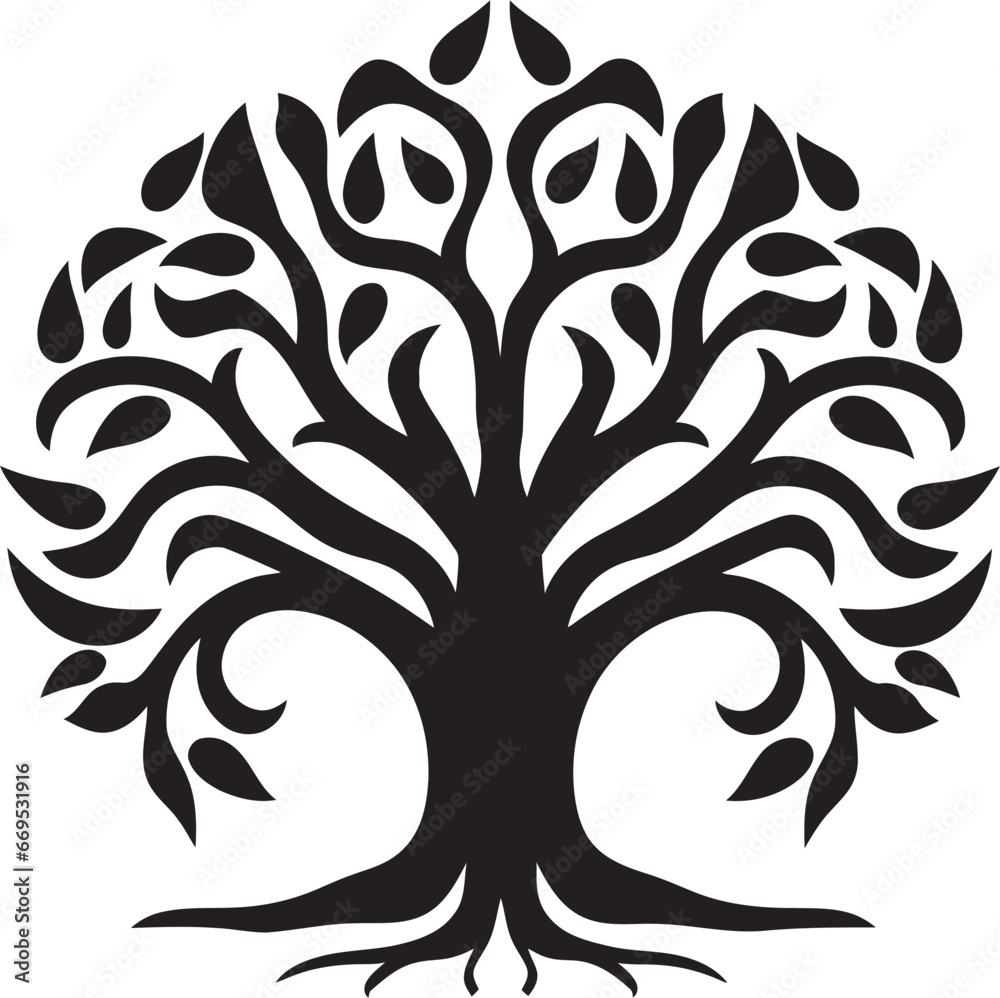 Elegant Symbol of Growth Vector Tree Silhouette Leafy Majesty in Monochrome Emblematic Design Elegant Symbol of Growth Vector Tree Silhouette Leafy Majesty in Monochrome Emblematic Design