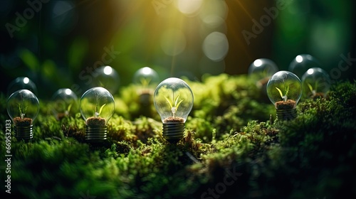 Light bulbs convey the concept of clean energy growth and business growth. Start up business concept, CSR concept