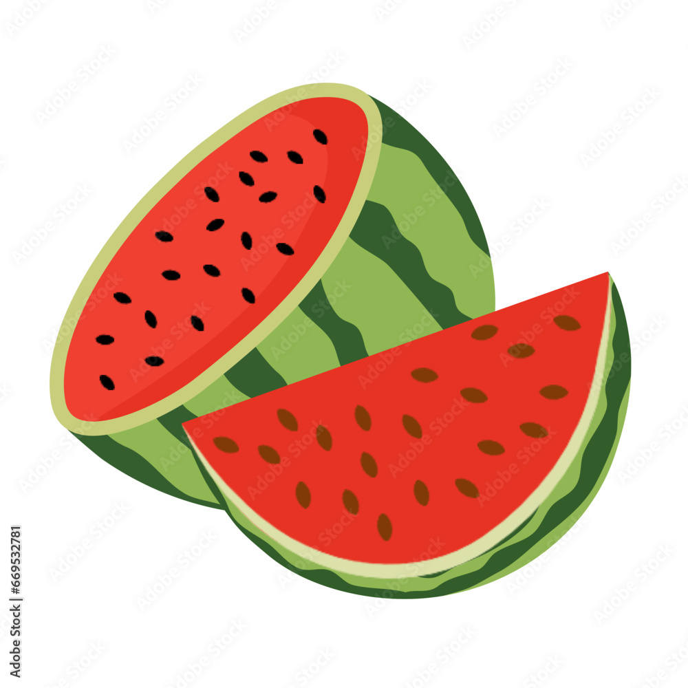 Cartoon fresh green open watermelon half slices and triangles Cartoon fresh green open watermelon half slices and triangles