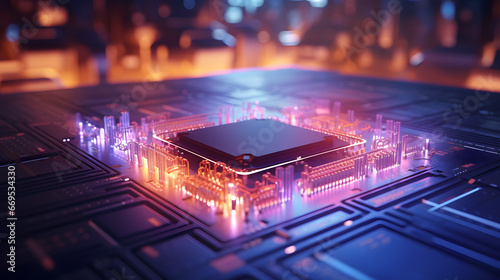 chipset on the board pc for electronic and technology concept photo