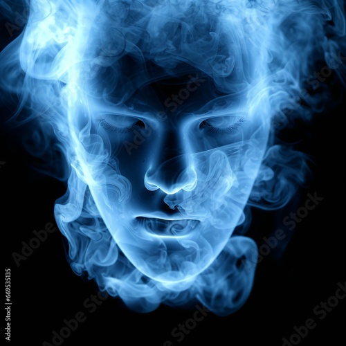 Ephemeral Face in Blue Smoke