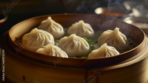 Xiaolongbao with steam real food photography well Ai generated art