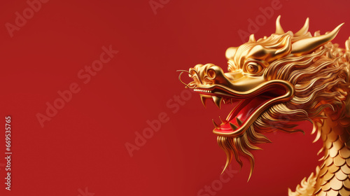 golden chinese dragon on red color background, generative ai