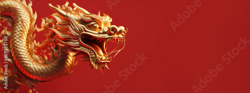 golden chinese dragon on red color background, generative ai photo