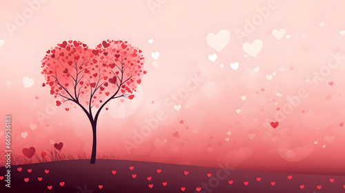 minimalistic valentines day background with heart shaped tree with red heart shaped red leaves. Neural network generated image. Not based on any actual scene or pattern. © lucky pics