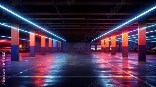 underground parking in neon light photo