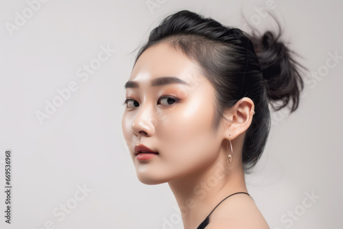 "Asian Female Model, Flawless Face for Cosmetic Advertisement"